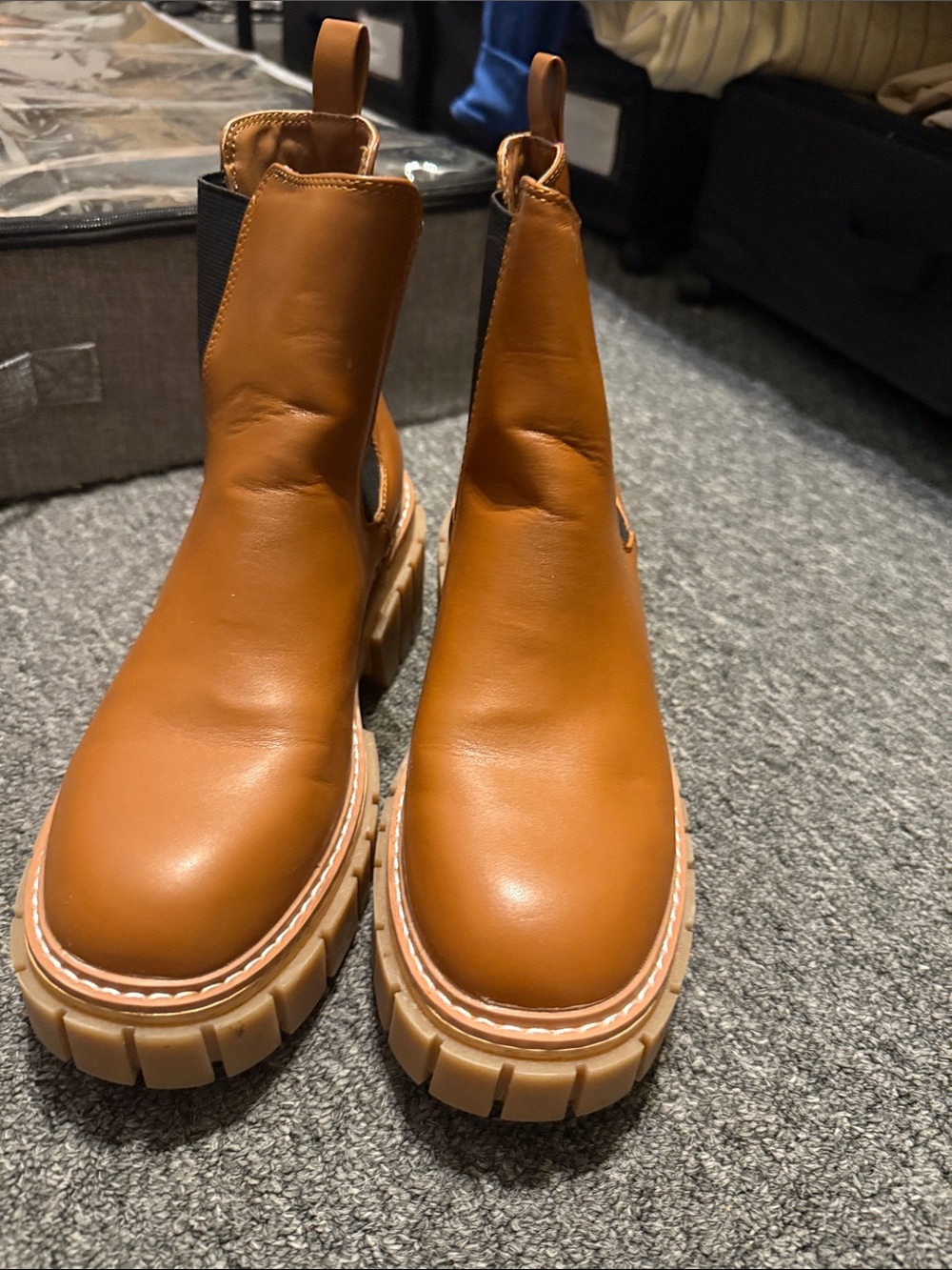 Madden Girl Chunky Chelsea Boots in Cognac Brown